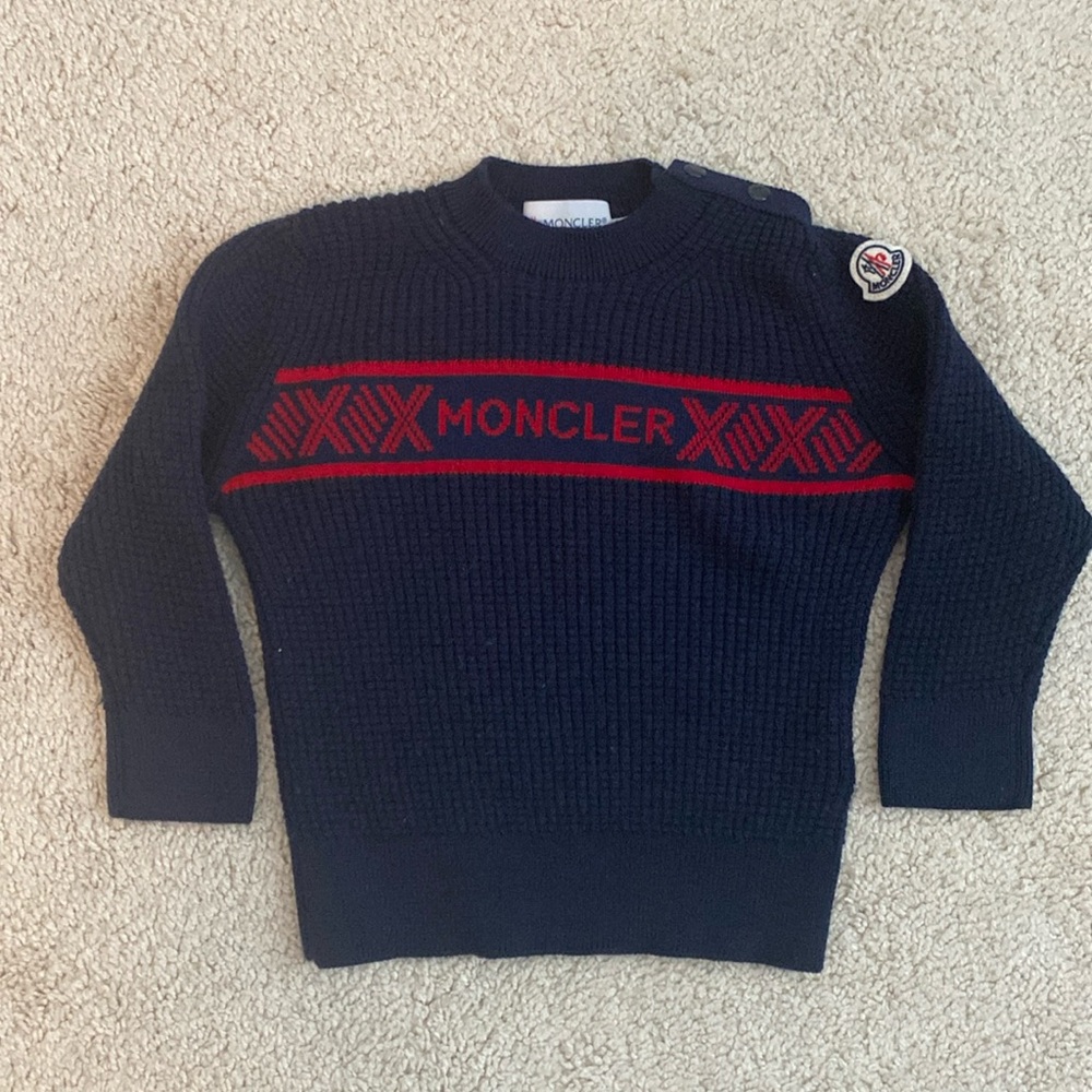 Moncler Toddler Girocollo Tricot Logo Wool Jumper Sweater Size 12 - 18‎ mo EUC